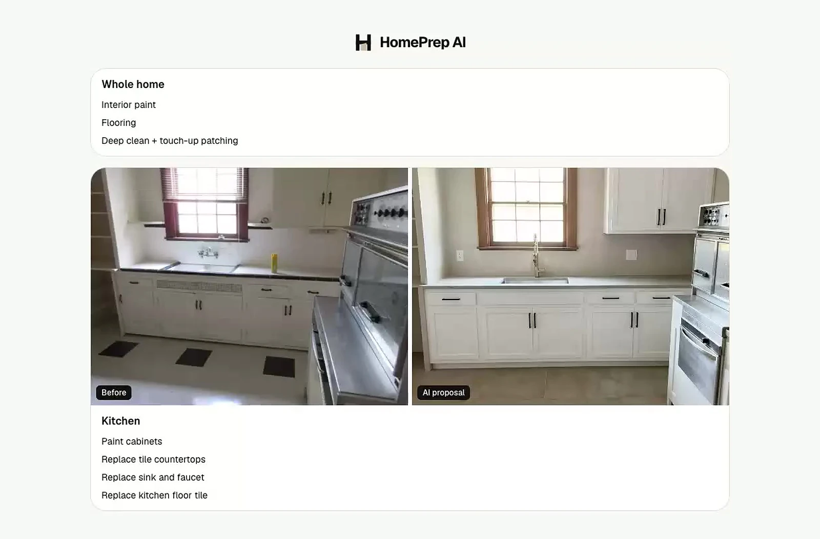 A contractor scope listing each room and the work, with prices hidden so bids are comparable.